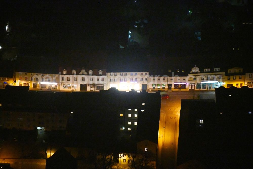 Aerial photograph at night Strausberg - Night lighting Street guide of promenade and shopping street Grosse Strasse in Strausberg in the state Brandenburg, Germany