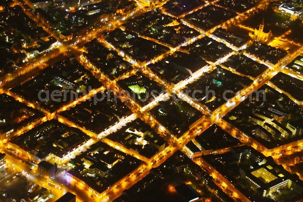 Aerial image at night Potsdam - Night lighting Street - road guidance Gutenbergstrasse - Brandenburger Strasse - Charlottenstrasse in the district Innenstadt in Potsdam in the state Brandenburg, Germany