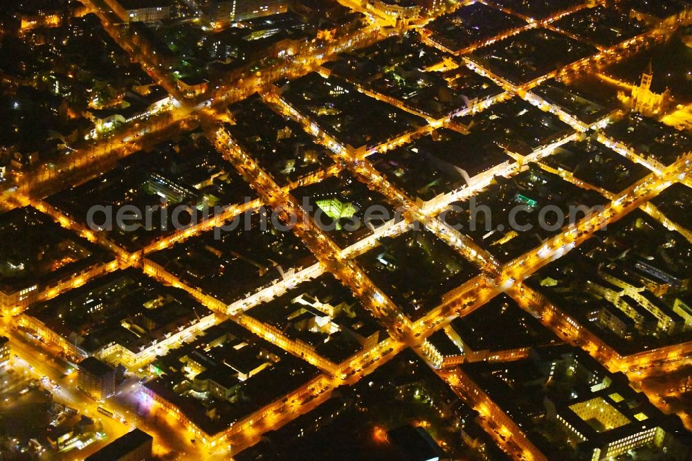 Potsdam at night from above - Night lighting Street - road guidance Gutenbergstrasse - Brandenburger Strasse - Charlottenstrasse in the district Innenstadt in Potsdam in the state Brandenburg, Germany