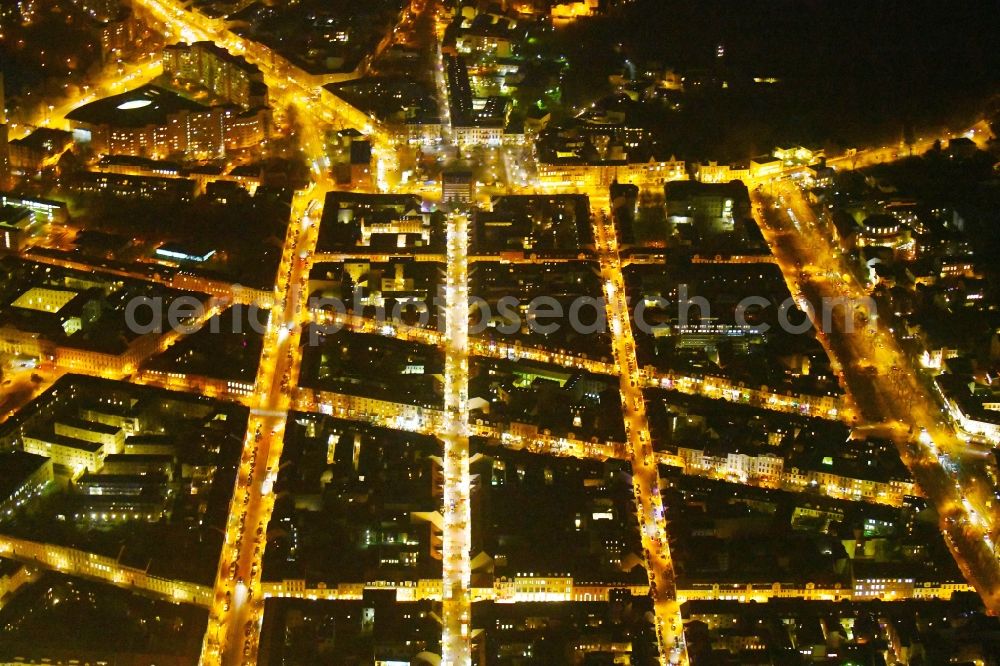 Aerial image at night Potsdam - Night lighting Street - road guidance Gutenbergstrasse - Brandenburger Strasse - Charlottenstrasse in the district Innenstadt in Potsdam in the state Brandenburg, Germany