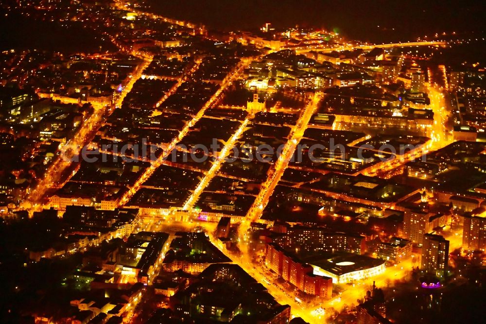 Aerial image at night Potsdam - Night lighting Street - road guidance Gutenbergstrasse - Brandenburger Strasse - Charlottenstrasse in the district Innenstadt in Potsdam in the state Brandenburg, Germany