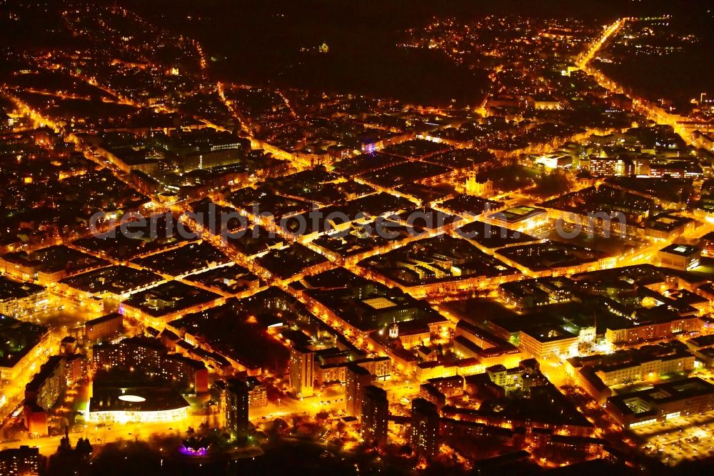 Potsdam at night from above - Night lighting Street - road guidance Gutenbergstrasse - Brandenburger Strasse - Charlottenstrasse in the district Innenstadt in Potsdam in the state Brandenburg, Germany