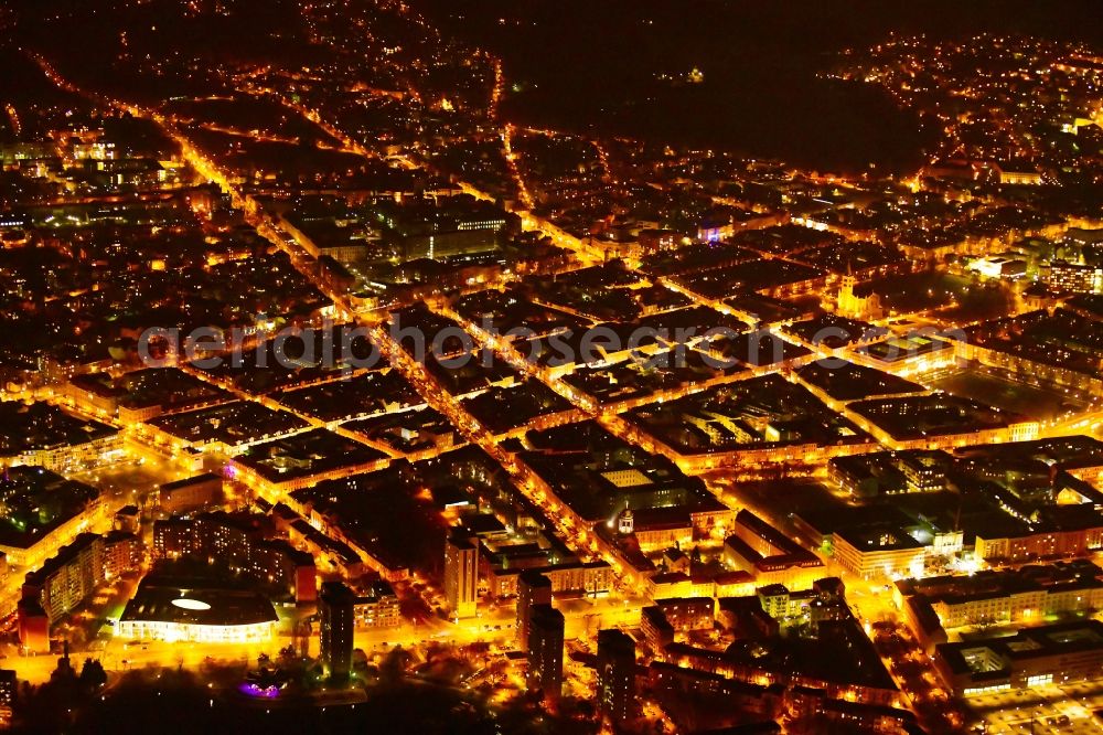 Potsdam at night from the bird perspective: Night lighting Street - road guidance Gutenbergstrasse - Brandenburger Strasse - Charlottenstrasse in the district Innenstadt in Potsdam in the state Brandenburg, Germany