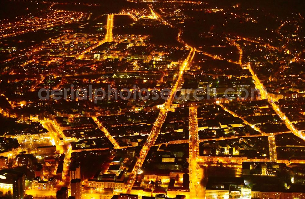 Aerial image at night Potsdam - Night lighting Street - road guidance Gutenbergstrasse - Brandenburger Strasse - Charlottenstrasse in the district Innenstadt in Potsdam in the state Brandenburg, Germany