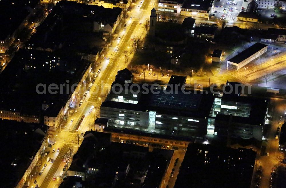 Aerial photograph at night Erfurt - Night lighting Street - road guidance of Magdeburger Allee in the district Andreasvorstadt in Erfurt in the state Thuringia, Germany