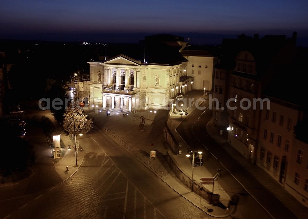 Halle (Saale) at night from above - Night aerial Theater Hall in Halle (Saale) in Saxony-Anhalt