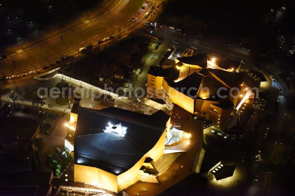 Berlin at night from above - Night view building the indoor arena Berliner Philharmonie om Herbert-von-Karajan-Strasse in Berlin in Germany