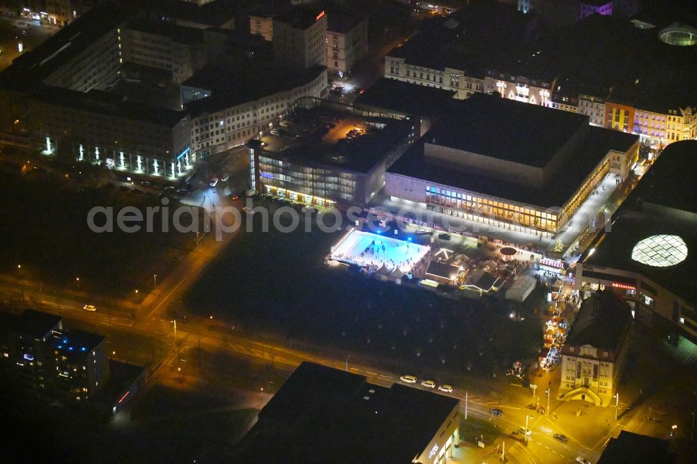 Aerial photograph at night Gera - Night lighting Building of the indoor arena Kultur- and Kongresszentrum in Gera in the state Thuringia, Germany