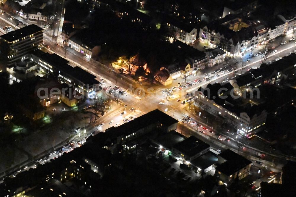 Aerial photograph at night Berlin - Night view road over the crossroads Clayalleee - Teltower Damm - Berliner Strasse in the district Bezirk Steglitz-Zehlendorf in Berlin