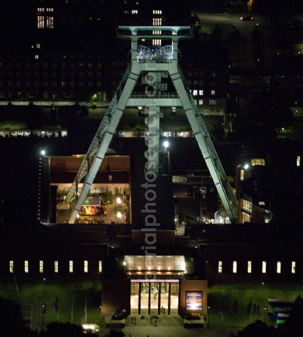 Bochum at night from the bird perspective: Nachtluftbild vom Bergbaumuseum Bochum anläßlich der Veranstaltung Extraschicht 2008