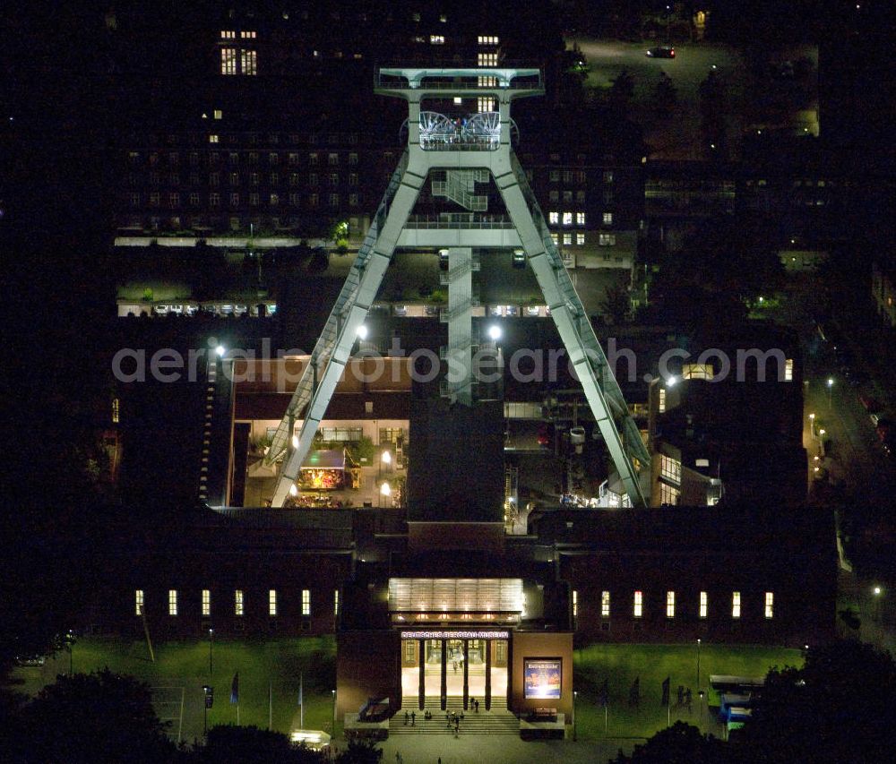 Aerial photograph at night Bochum - Nachtluftbild vom Bergbaumuseum Bochum anläßlich der Veranstaltung Extraschicht 2008