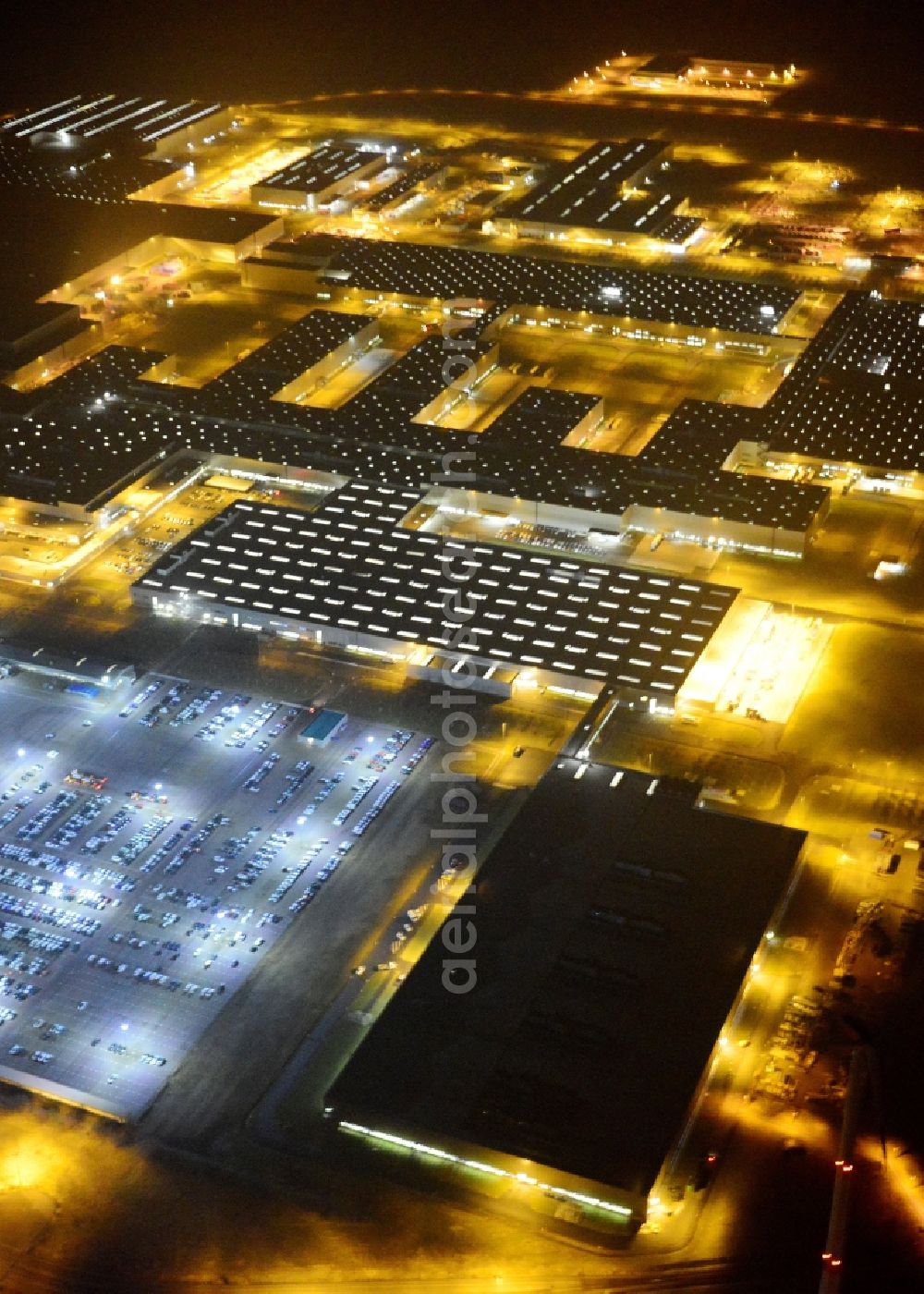 Leipzig at night from the bird perspective: Night aerial view from the site location of Bayerische Motoren Werke AG BMW Leipzig in Saxony