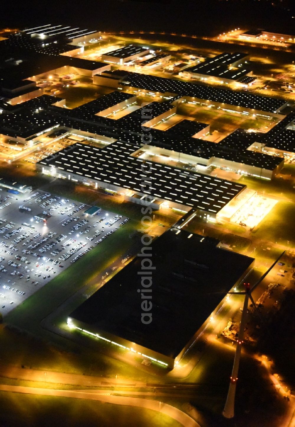 Aerial photograph at night Leipzig - Night aerial view from the site location of Bayerische Motoren Werke AG BMW Leipzig in Saxony