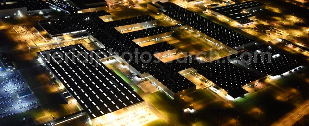 Aerial image at night Leipzig - Night aerial view from the site location of Bayerische Motoren Werke AG BMW Leipzig in Saxony