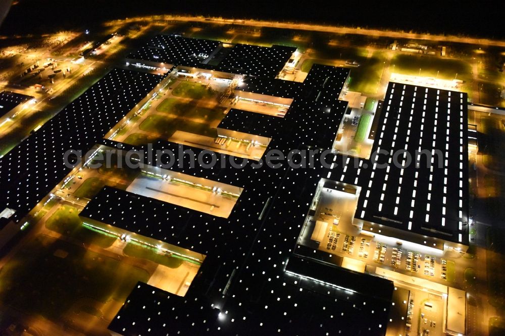 Leipzig at night from the bird perspective: Night aerial view from the site location of Bayerische Motoren Werke AG BMW Leipzig in Saxony