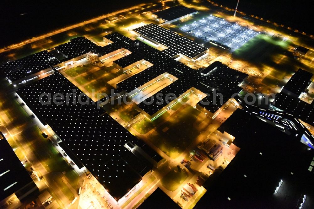 Aerial photograph at night Leipzig - Night aerial view from the site location of Bayerische Motoren Werke AG BMW Leipzig in Saxony