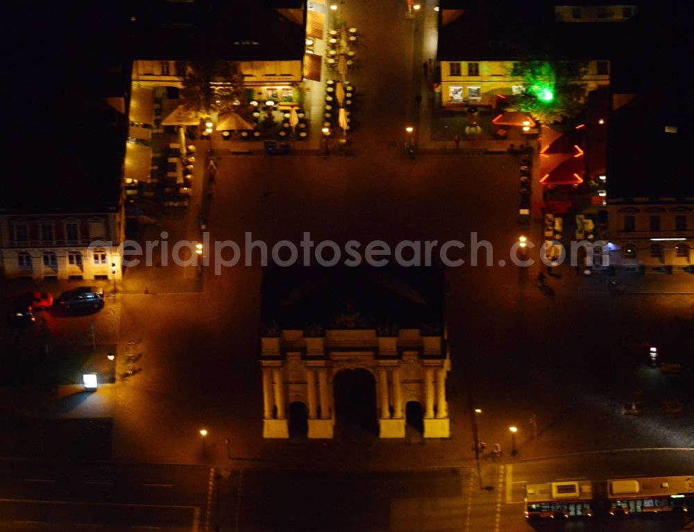 Aerial image at night Potsdam - Night aerial photo of the Brandenburger Tor in Potsdam in the state Brandenburg