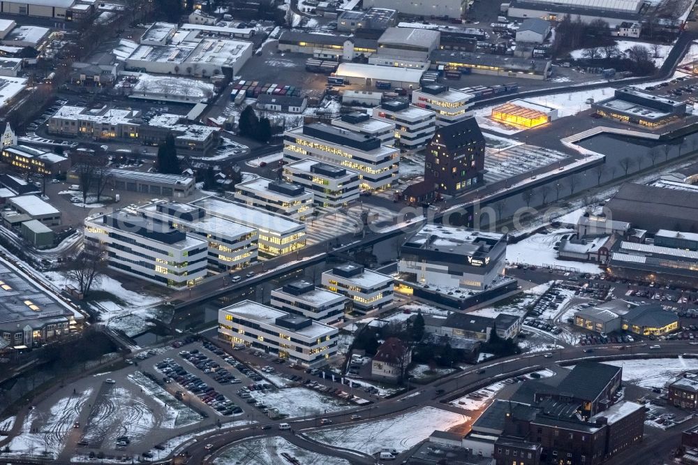 Aerial photograph at night Kleve - Night aerial view of the Rhine-Waal University campus in Kleve in North Rhine-Westphalia