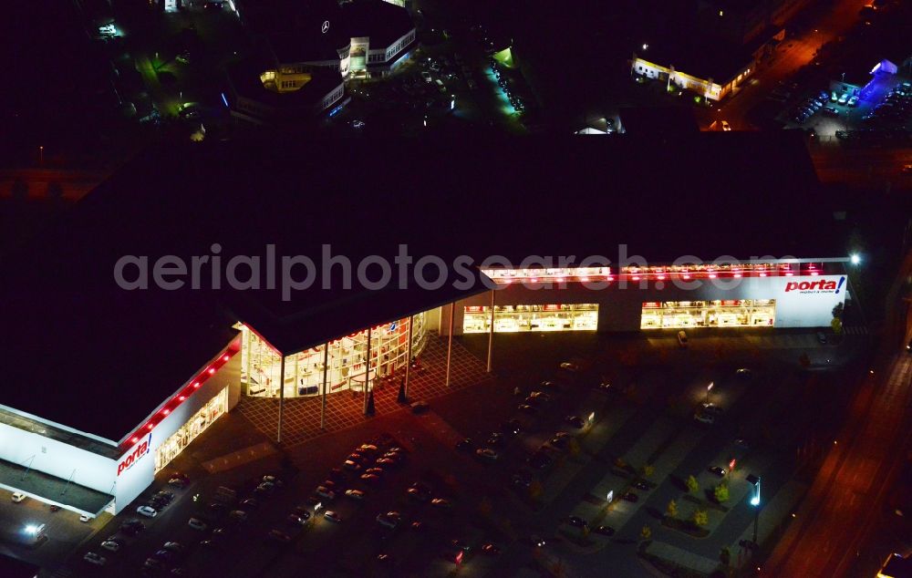 Aerial image at night Potsdam - Night aerial image of the furnishing house Porta Moebel in Potsdam in the state Brandenburg