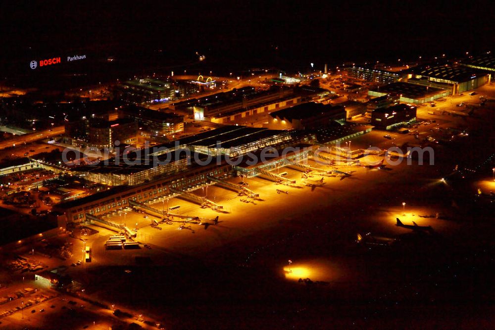 Stuttgart at night from the bird perspective: General view from the grounds of the airport Stuttgart