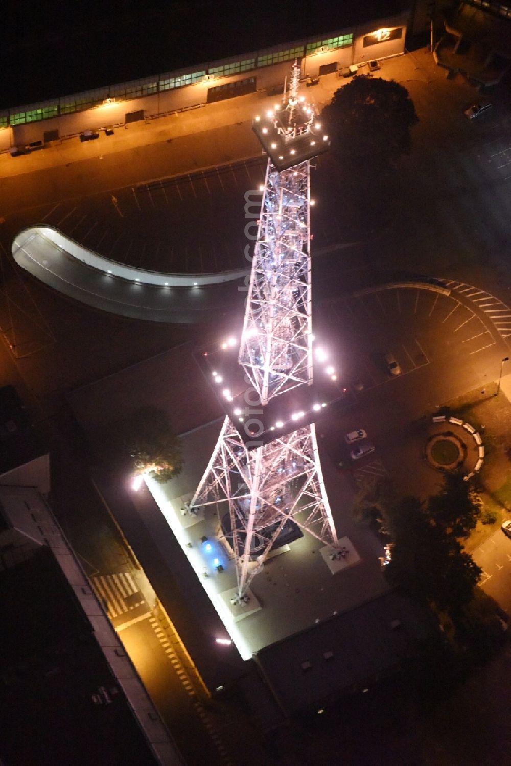 Berlin at night from above - Night view television Tower Funkturm Berlin on Hammarskjoeldplatz destrict Charlottenburg in Berlin