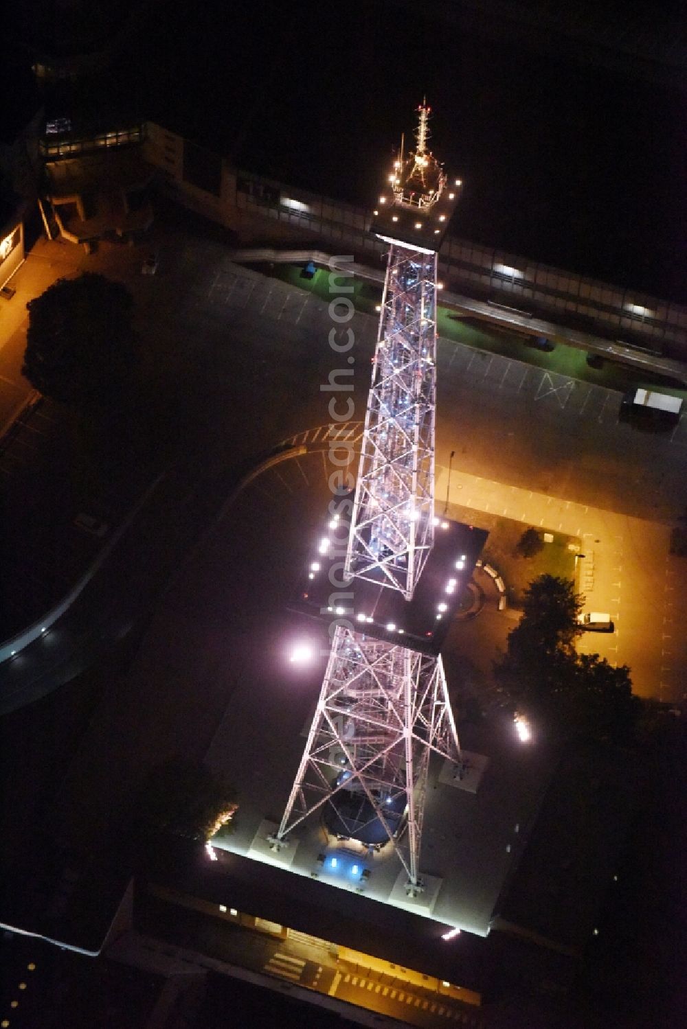 Berlin at night from above - Night view television Tower Funkturm Berlin on Hammarskjoeldplatz destrict Charlottenburg in Berlin