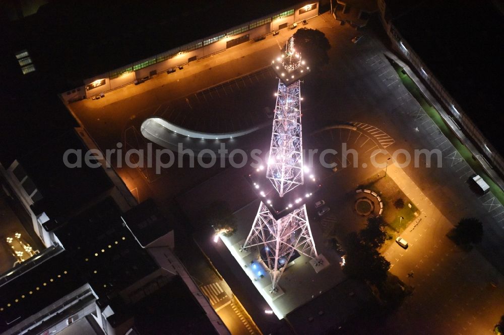 Aerial photograph at night Berlin - Night view television Tower Funkturm Berlin on Hammarskjoeldplatz destrict Charlottenburg in Berlin