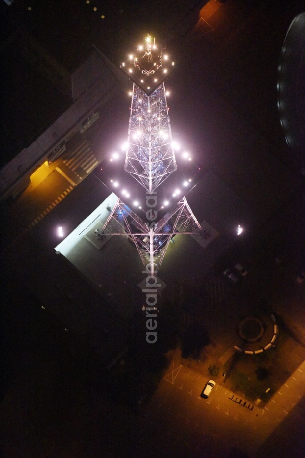 Berlin at night from above - Night view television Tower Funkturm Berlin on Hammarskjoeldplatz destrict Charlottenburg in Berlin