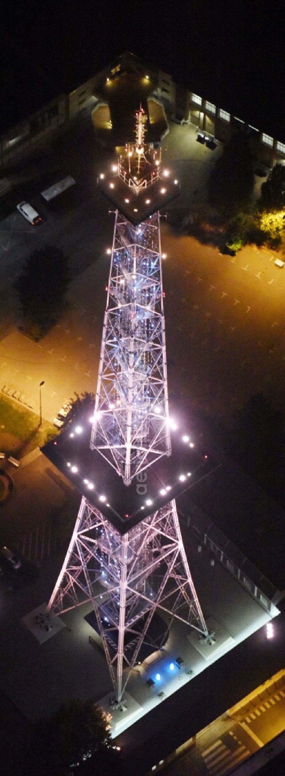 Berlin at night from above - Night view television Tower Funkturm Berlin on Hammarskjoeldplatz destrict Charlottenburg in Berlin