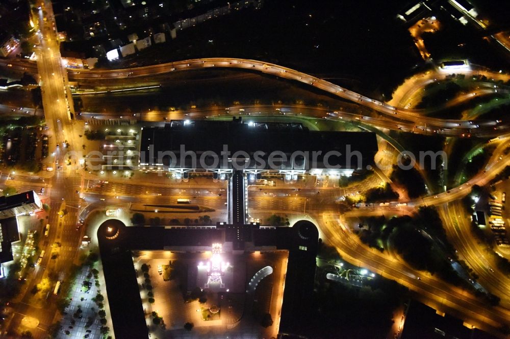 Aerial image at night Berlin - Night view television Tower Funkturm Berlin on Hammarskjoeldplatz destrict Charlottenburg in Berlin