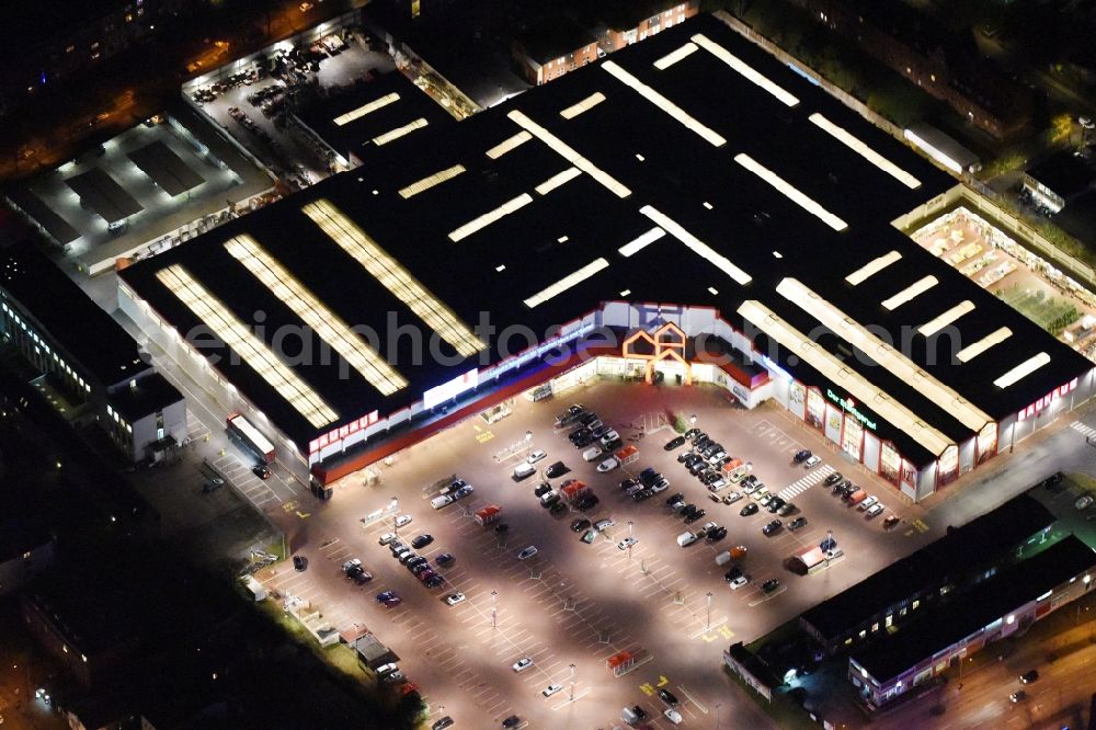 Lübeck at night from above - Night view building of the construction market Bauhaus in the district Sankt Lorenz Nord in Luebeck in the state Schleswig-Holstein