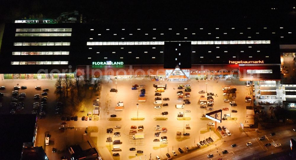 Lübeck at night from above - Night view building of the construction market of hagebaumarkt in Luebeck in the state Schleswig-Holstein