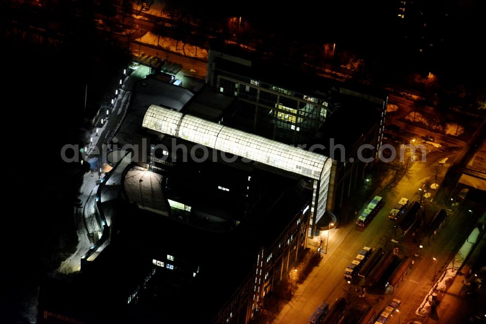 Aerial photograph at night München - Night aerial view of the illuminated bus terminal at the Hanns-Seidel-Platz in Munich in Bavaria