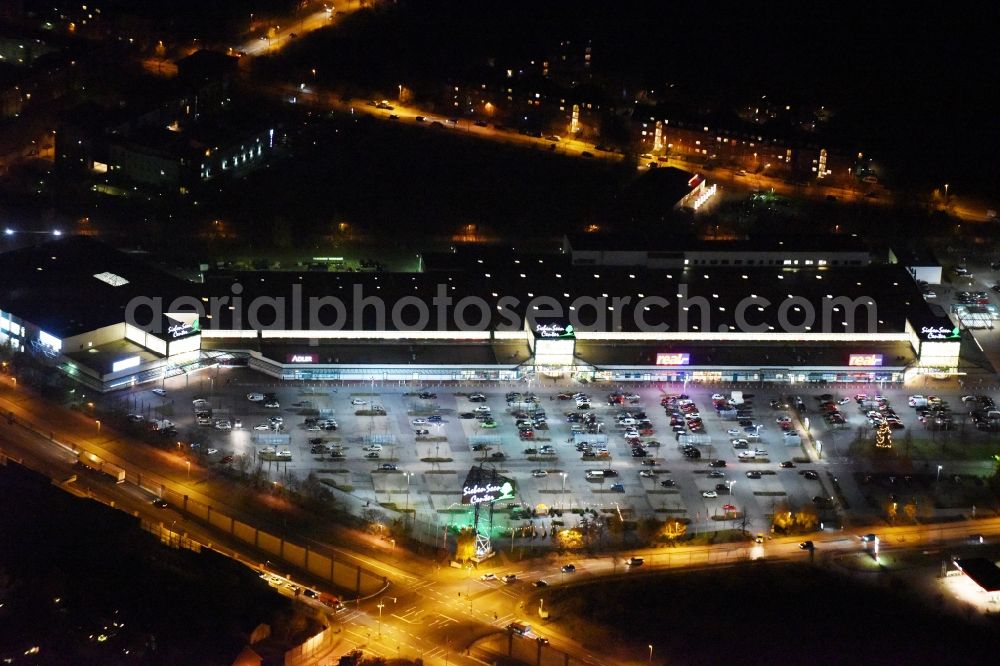 Schwerin at night from above - Night view building of the shopping center seven seas centre in Schwerin in the state Mecklenburg - Western Pomerania