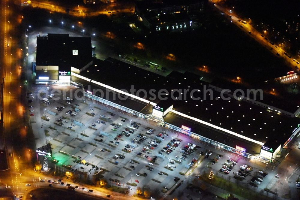 Schwerin at night from above - Night view building of the shopping center seven seas centre in Schwerin in the state Mecklenburg - Western Pomerania