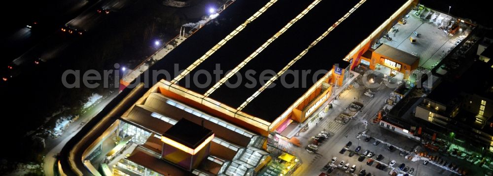 Aerial photograph at night München - Night aerial view from the building of the construction market HORNBACH- at the Burmester street in Munich in Bavaria