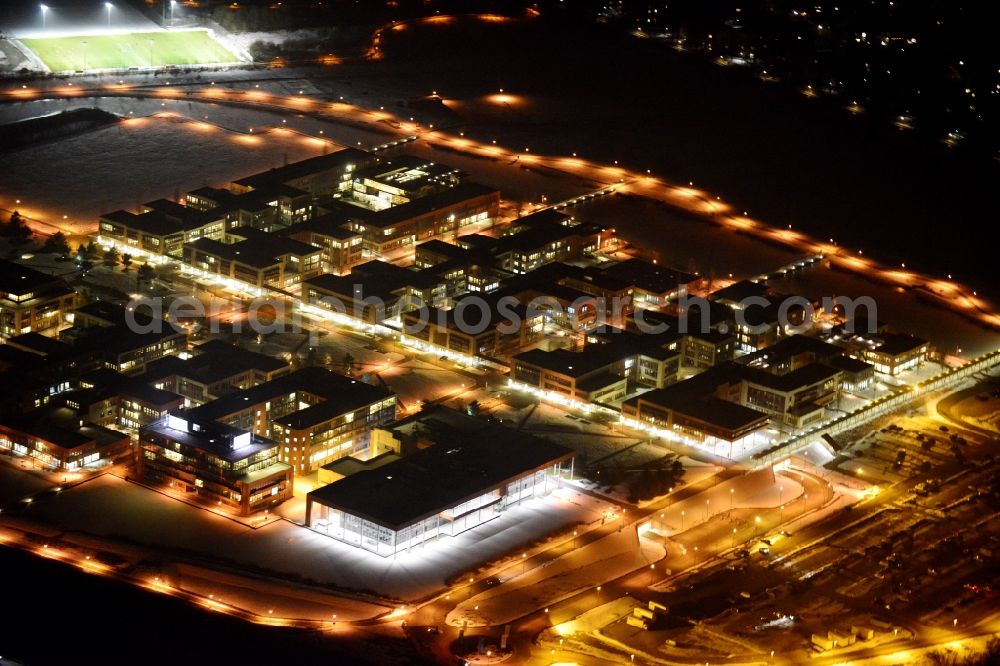 Aerial photograph at night Neubiberg - Night aerial view from the grounds of the Campeon Park in Neubiberg in the district of Munich in Bavaria