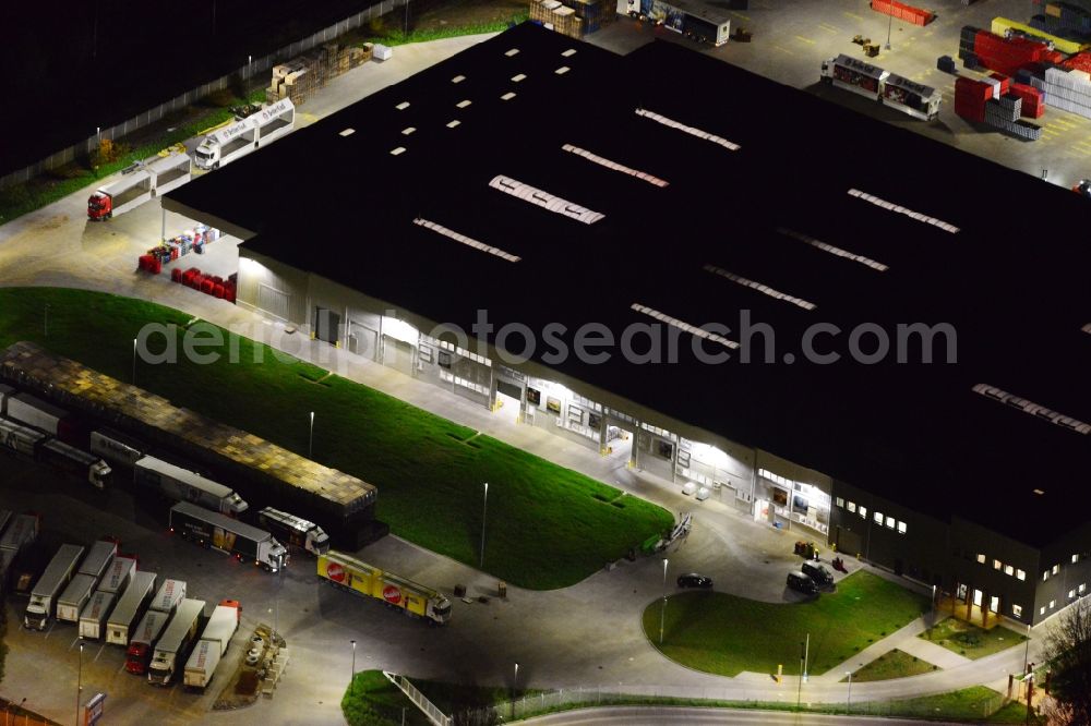 Aerial image at night Potsdam - Night aerial photo of a drink logistics centre in Potsdam in the state Brandenburg