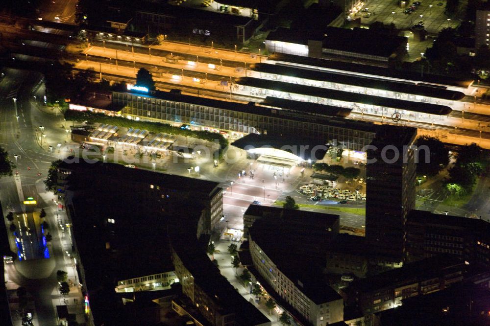 Bochum at night from above - Nachtluftbild vom Hauptbahnhof während der jährlichen Kulturnacht ExtraSchicht in Bochum - Nordrhein-Westfalen / NW. Aerial night photograph / night shot of the main station / central station / central railway station during the annually cultural night ExtraSchicht in Bochum - North Rhine-Westphalia / NW. -