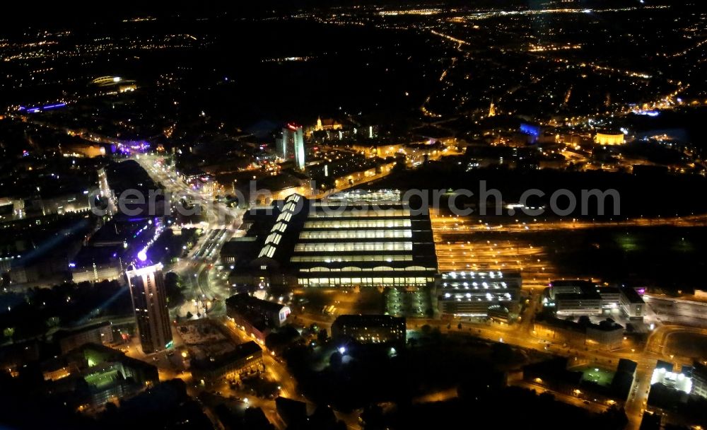 Leipzig at night from above - View of the main station in Leipzig in the state Saxony at night