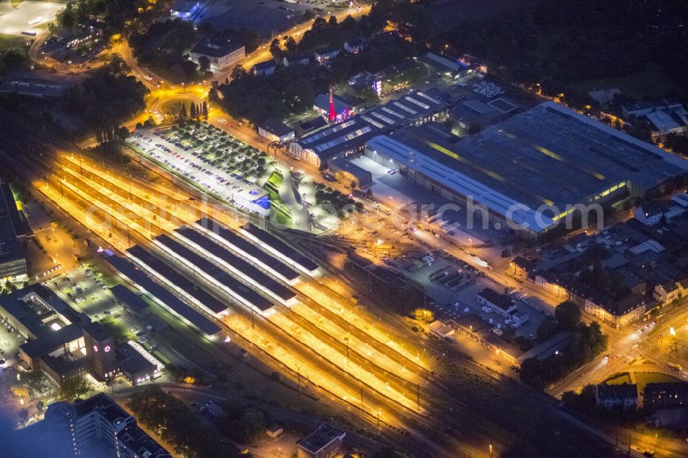 Aerial photograph at night Oberhausen - OBERHAUSEN 06/30/2012 Night Aerial View of Central Station of Oberhausen, he was with his environment fundamentally renovated in 1993 and renovated