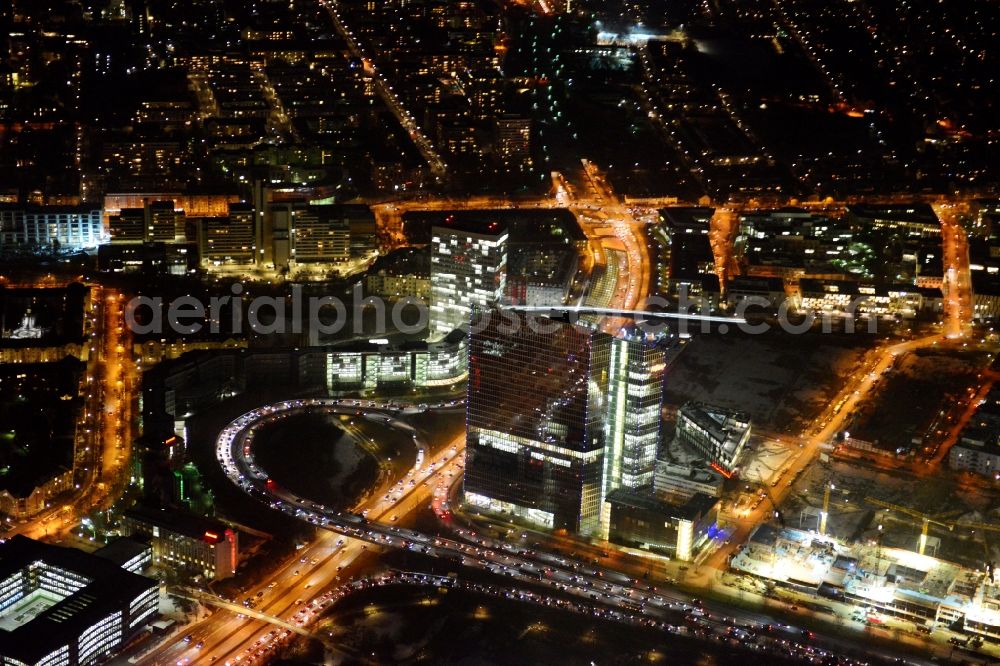 Aerial image at night München - Night view of „ HighLight Towers “ office building in Munich