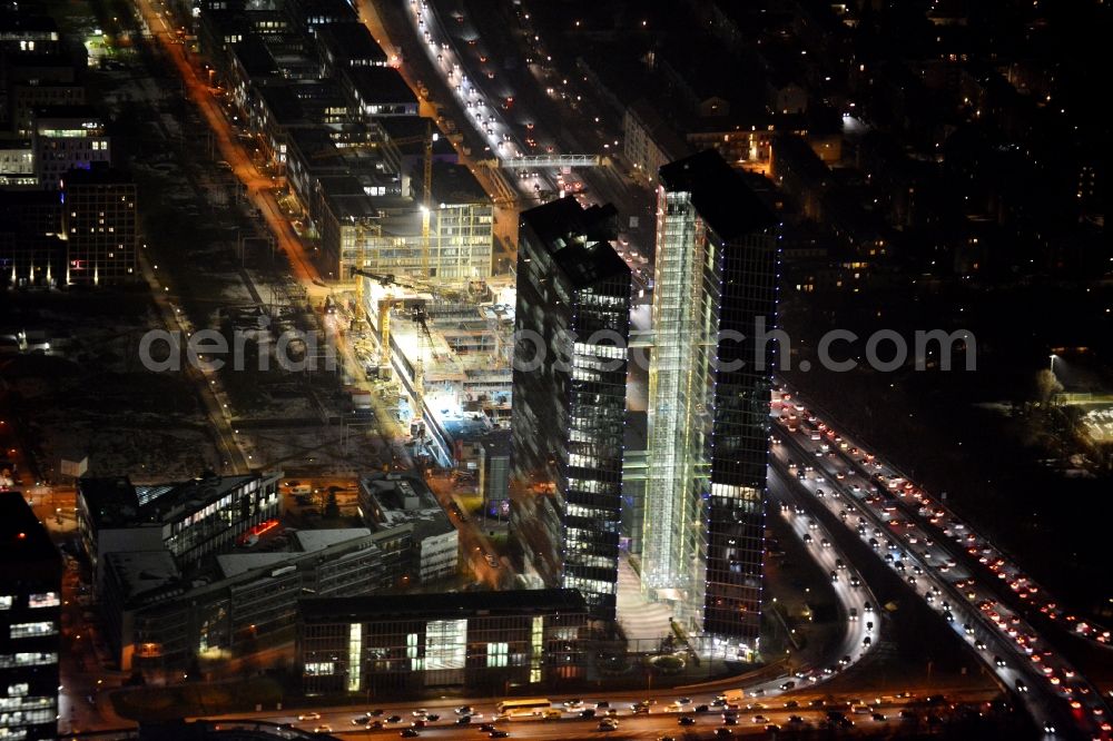 Aerial photograph at night München - Night view of „ HighLight Towers “ office building in Munich