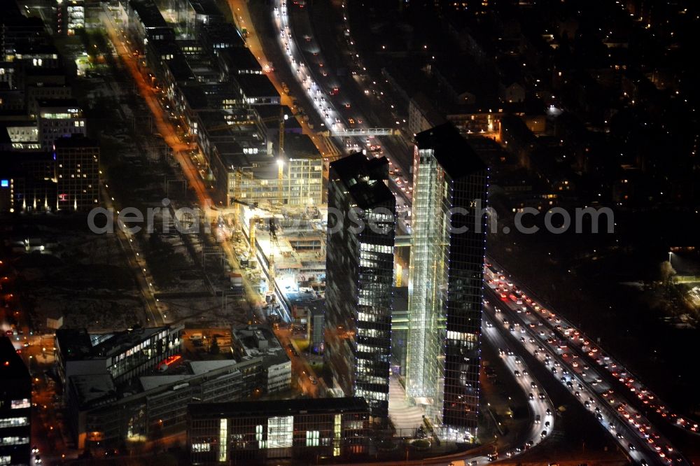 Aerial image at night München - Night view of „ HighLight Towers “ office building in Munich