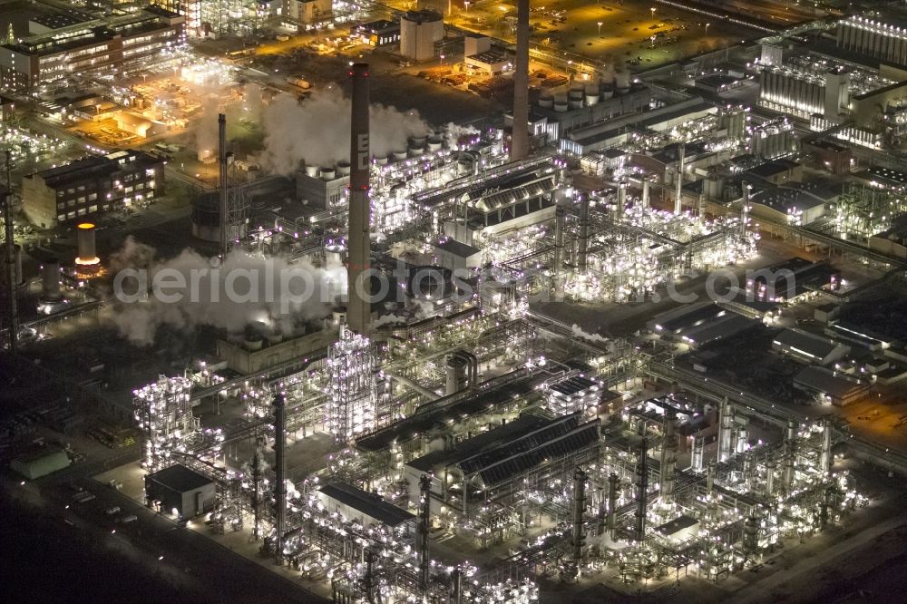 Dormagen at night from above - Night aerial view of industrial site Chempark (formerly Bayer Dormagen or Dormagen site) in Dormagen, in North Rhine-Westphalia