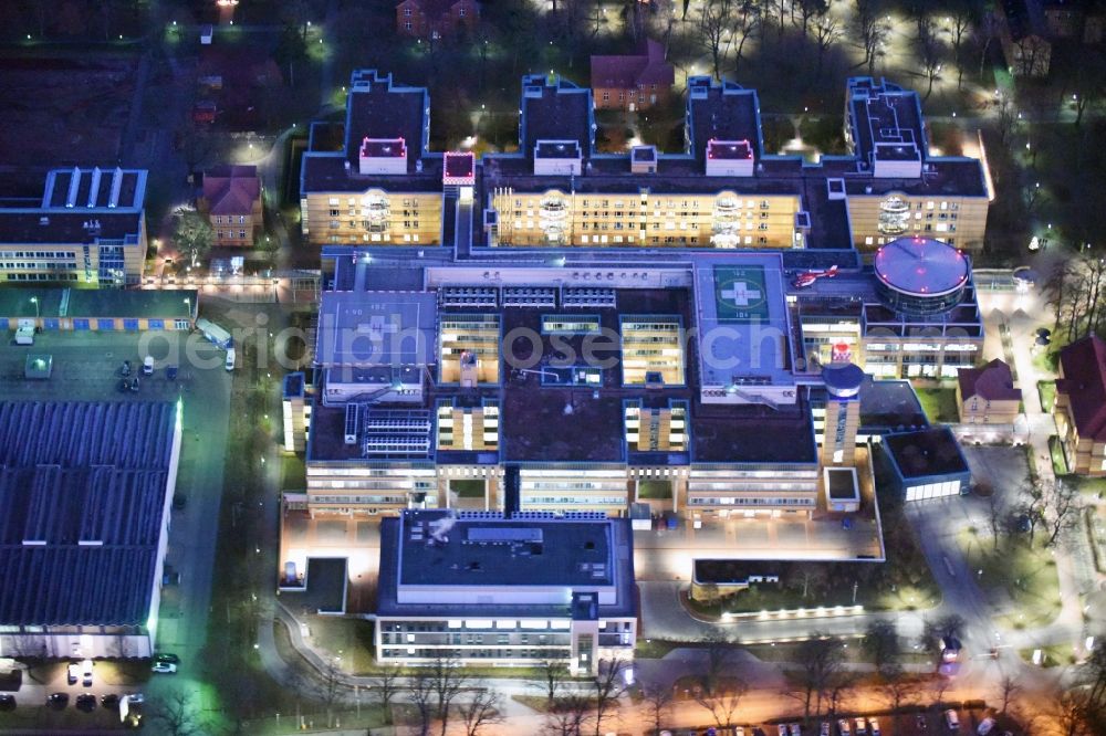 Berlin at night from above - Night view of hospital grounds of the accident clinic in the district Marzahn-Hellersdorf in Berlin