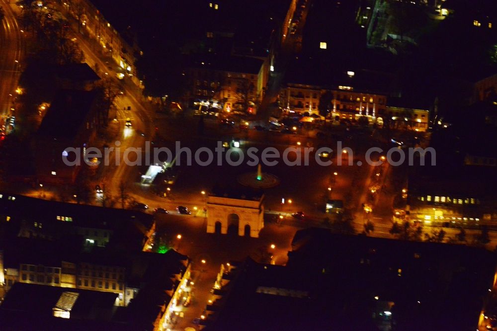 Aerial image at night Potsdam - Night aerial picture of the square Luisenplatz in Potsdam in the state Brandenburg