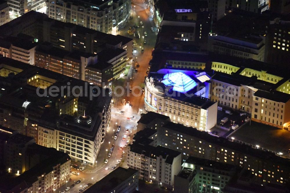 Berlin at night from above - Night view - listed Museum of Communication at Leipziger Strasse in Berlin-Mitte is one of the sites of Museum Foundation for Posts and Telecommunications