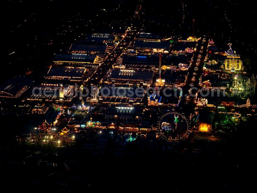 Aerial image at night München - Night shot of the Oktoberfest grounds / Oktoberfest in Munich