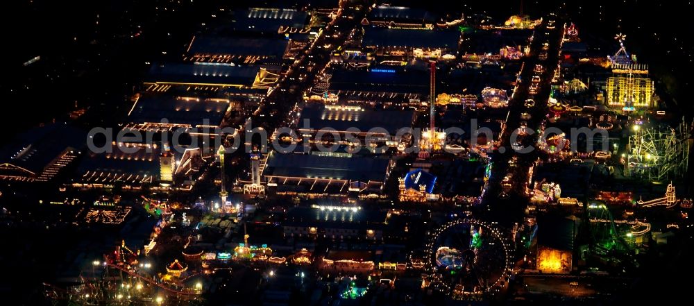 München at night from above - Night shot of the Oktoberfest grounds / Oktoberfest in Munich